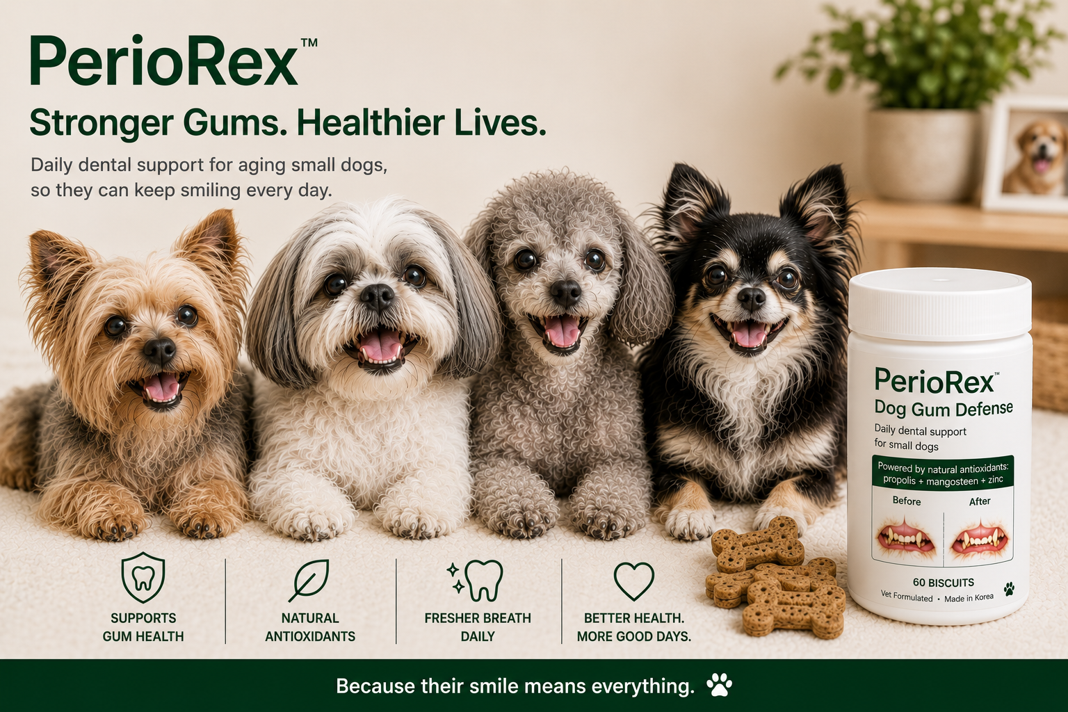 PerioRex Gum Defence for Dogs — small dogs smiling